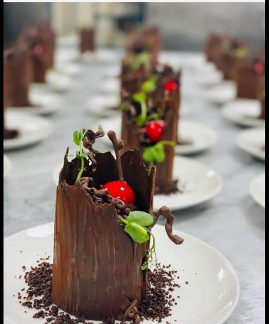 dark chocolate pastry with cherry